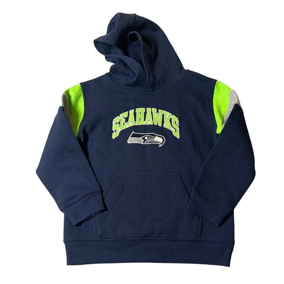 NFL Team Apparel Hoodie Kids M 5/6 Blue Seattle Seahawks Kangaroo Pockets Hoodie - Picture 1 of 12